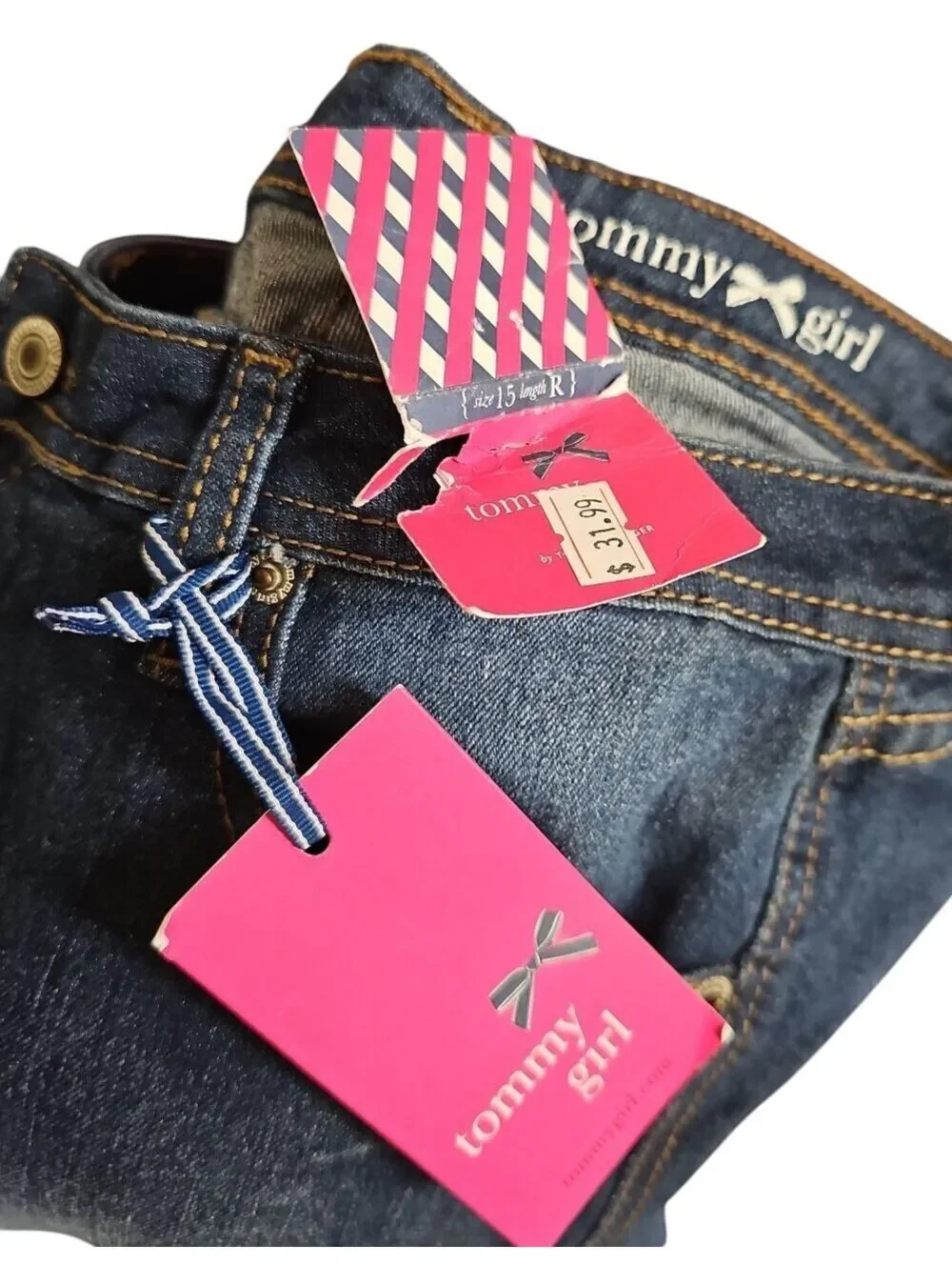 Y2K Tommy Girl Jeans – Youth 15 R – Dark Blue Stretch Denim – Straight Leg, NWT